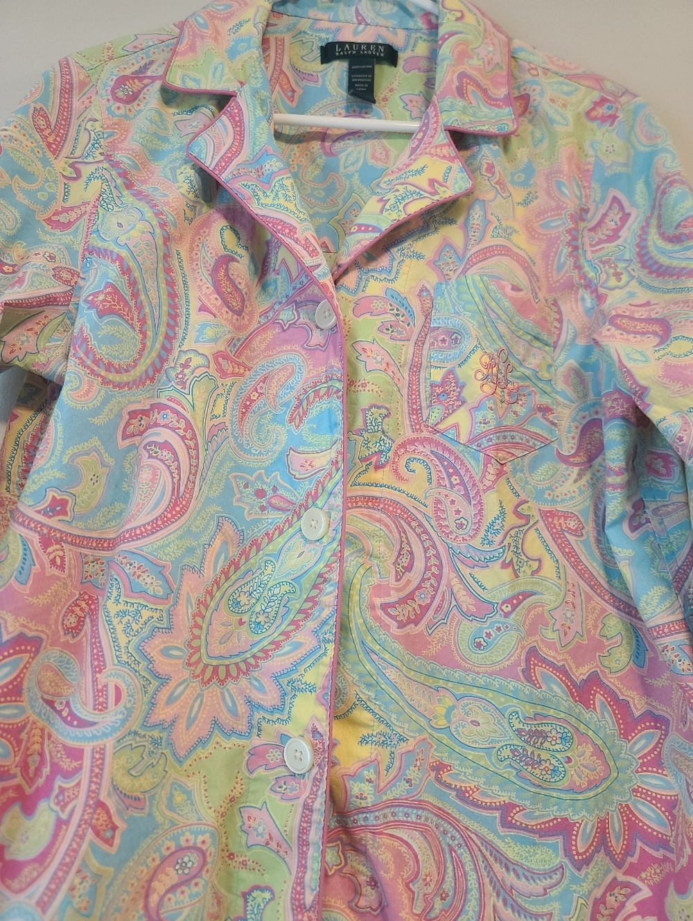 Lauren Ralph Lauren Sleep Shirt Pastel Paisley 100% Cotton Pajama Size L - Picture 4 of 7